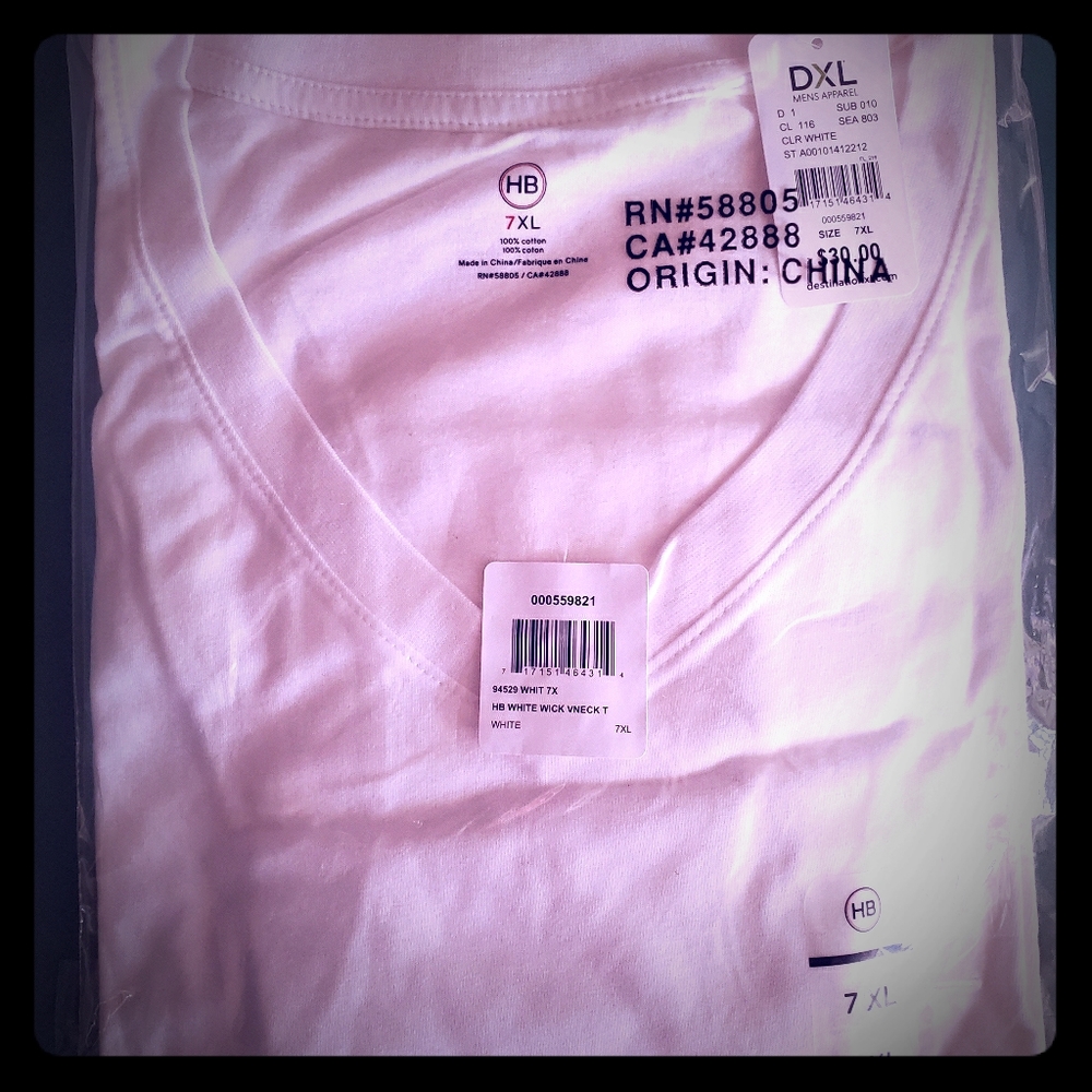 HB 7XL white T-shirt V neck